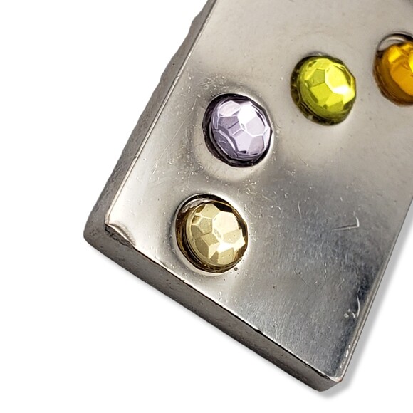 Silver Tone Rectangular Bar Multi Color Rhinestone Pendant - Picture 7 of 8